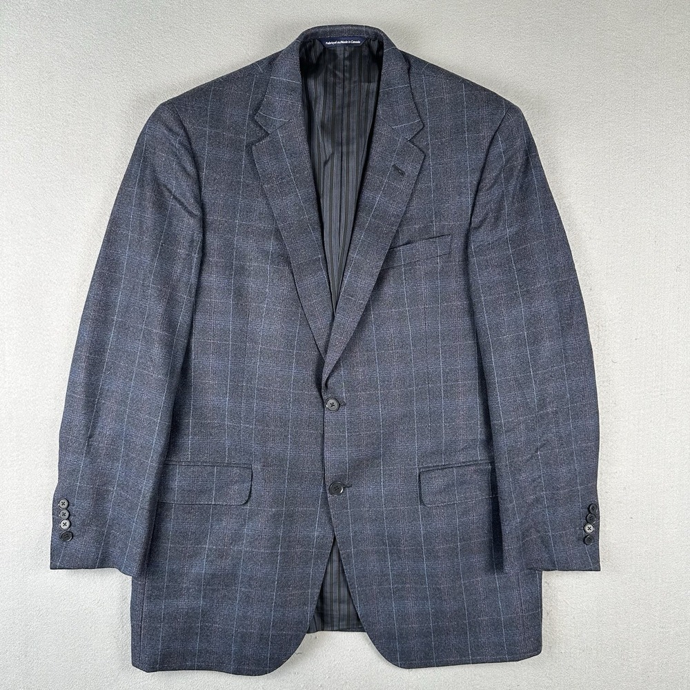 Coppley Reda Super 110s Wool Blazer Men's 44 Blue Windowpane Plaid Two Button